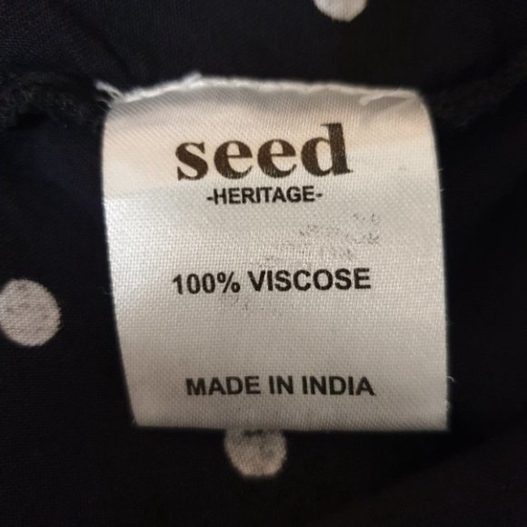 SEED HERITAGE AU-10 Dark Navy Blue/White Long Sleeve Top Polka Dot Ruffled Front - Picture 11 of 12